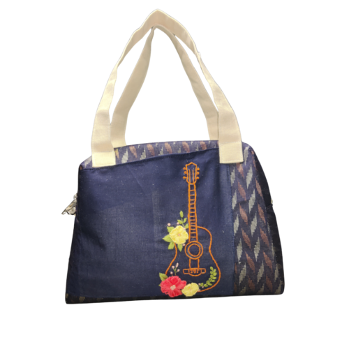 Hand embroidery bag with guitar motif handmade cotton ethnic handbag