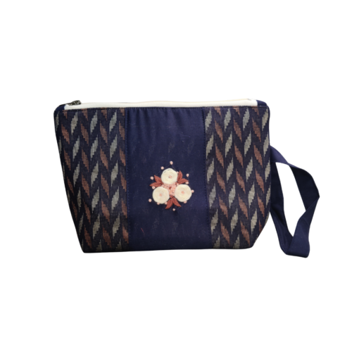 Hand embroidered pouch bag in cotton with ethnic Indian design