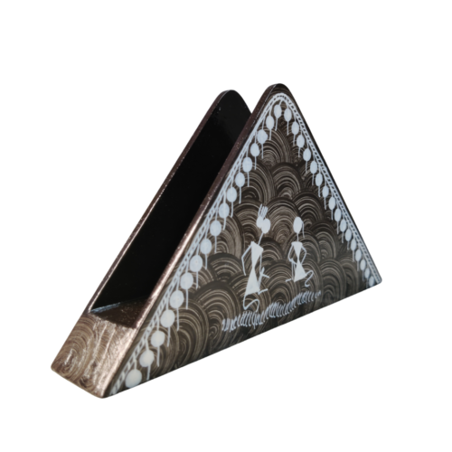 Handcrafted Warli Painting Wooden Tissue Holder with Tribal Art Design