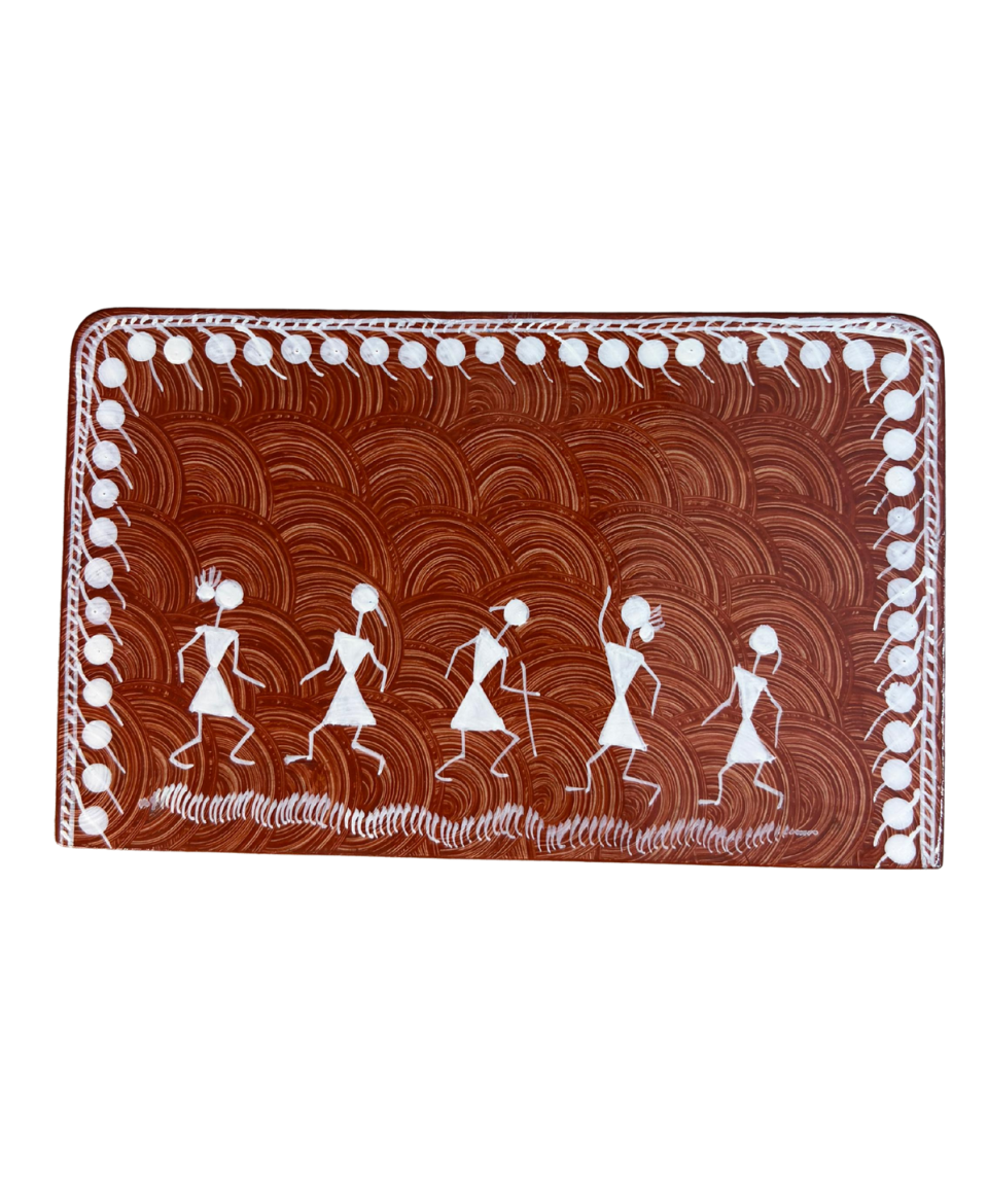 Warli Painting Rectangle Wooden Tissue Holder | Handcrafted Décor 2 Handcrafted Warli painting rectangle wooden tissue holder with tribal art design